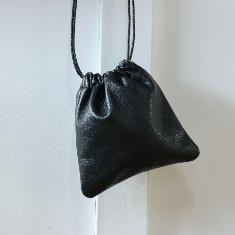 ラフブラック】本革レザーサコッシュ ショルダーバッグ ミニショルダー